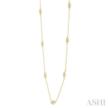 1/10 Ctw Marquise Mount Round Cut Diamond Station Necklace in 10K Yellow Gold
